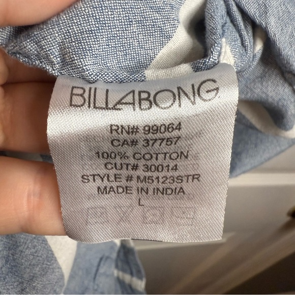 Billabong Blue White Casual Button Down Striped Shirt 100% Cotton Size Large GUC - Picture 7 of 8